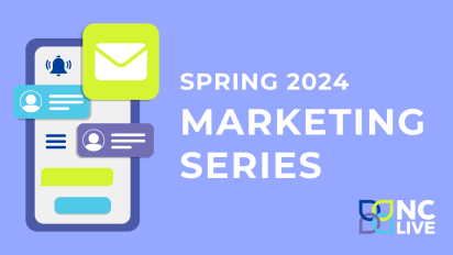 A graphic of a phone with notifications pinging all over the screen. Text reads "Spring 2024 Marketing Series."